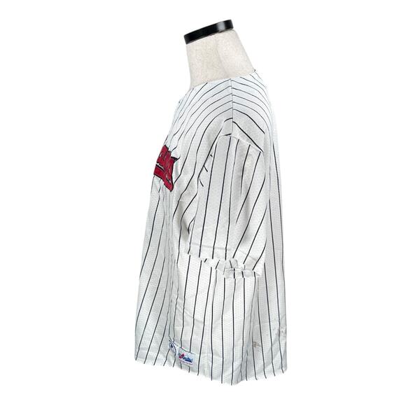 Vintage Majestic Cleveland Indians Baseball Jersey Men XL White Pinstriped READ - Picture 4 of 11